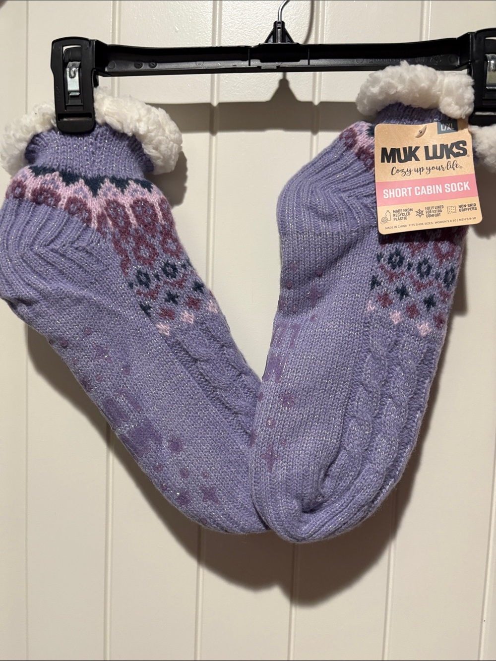 Muk Luks Lavender Short Cabin Socks with Sherpa Cuff